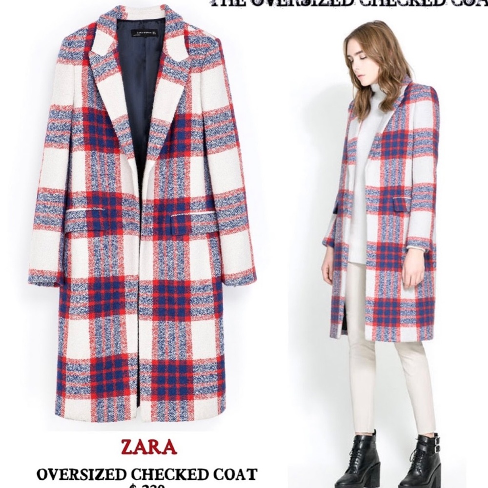 Zara Wool Blend Check Print Trench Coat